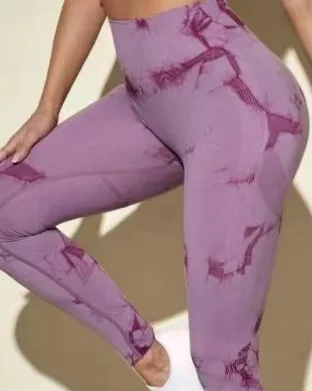 Tie dyed Fitness Trousers High Waist Hip Lift Sports Skinny Running Sexy Pink - Shop at LoveMi