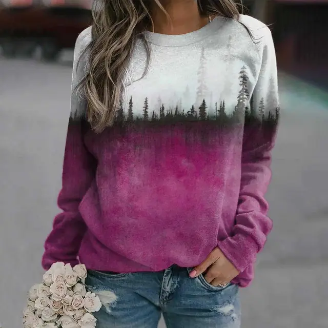 Casual Women's Pine Printed Crew Neck Sweatshirt Gbh0022 - Shop at LoveMi