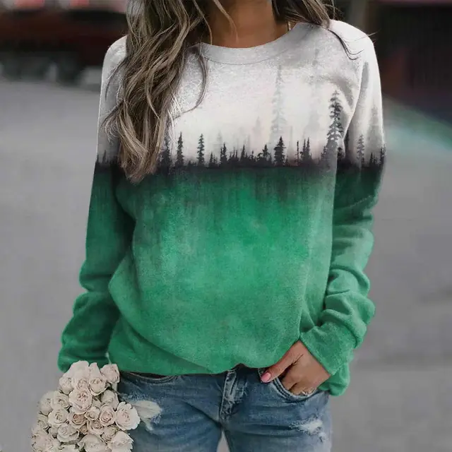 Casual Women's Pine Printed Crew Neck Sweatshirt Gbh0024 - Shop at LoveMi
