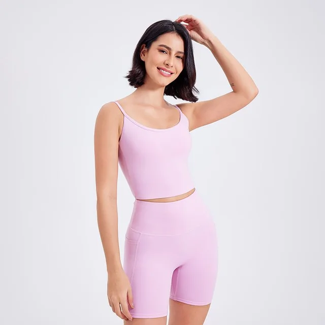 Women's Fixed Chest Pad Sports Underwear Yoga Bra Vest Pink - Shop at LoveMi