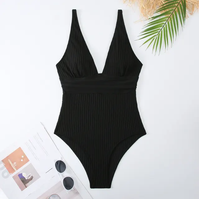 Women's One piece Solid Color Lace up Slim Fit One Piece Swimsuit Black - Shop at LoveMi