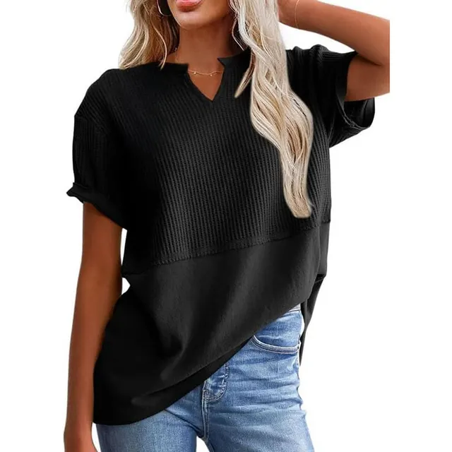 Women's Casual Knitted Short sleeved Shirt Black - Shop at LoveMi