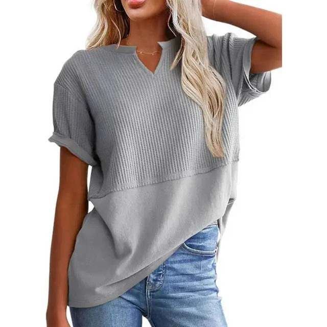 Women's Casual Knitted Short sleeved Shirt Silver - Shop at LoveMi