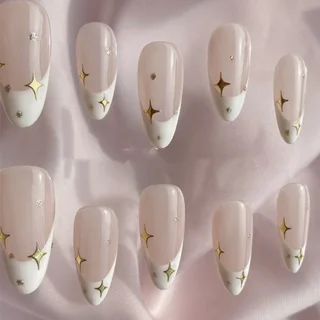 Handmade Advanced Style Almond French Finished Manicure - Photo Color