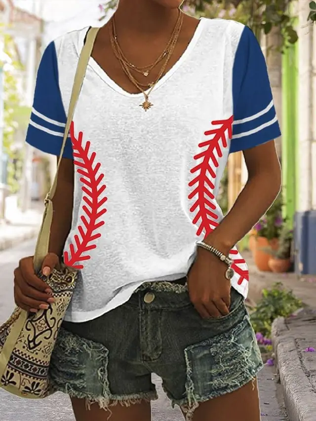 Women's 3D Digital Printing Pullover Loose Diagonal Collar Short Sleeve Bj101123465850 - Shop at LoveMi