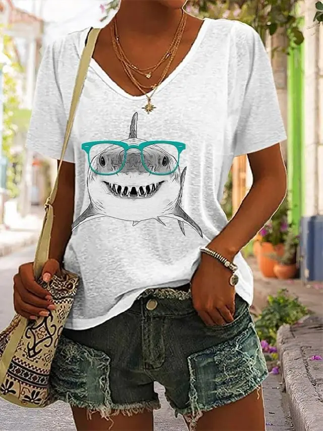 Women's 3D Digital Printing Pullover Loose Diagonal Collar Short Sleeve Bj101123465879 - Shop at LoveMi