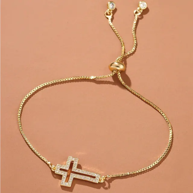 Women's Fashion Zircon Cross All match Bracelet Hollow Gold - Shop at LoveMi