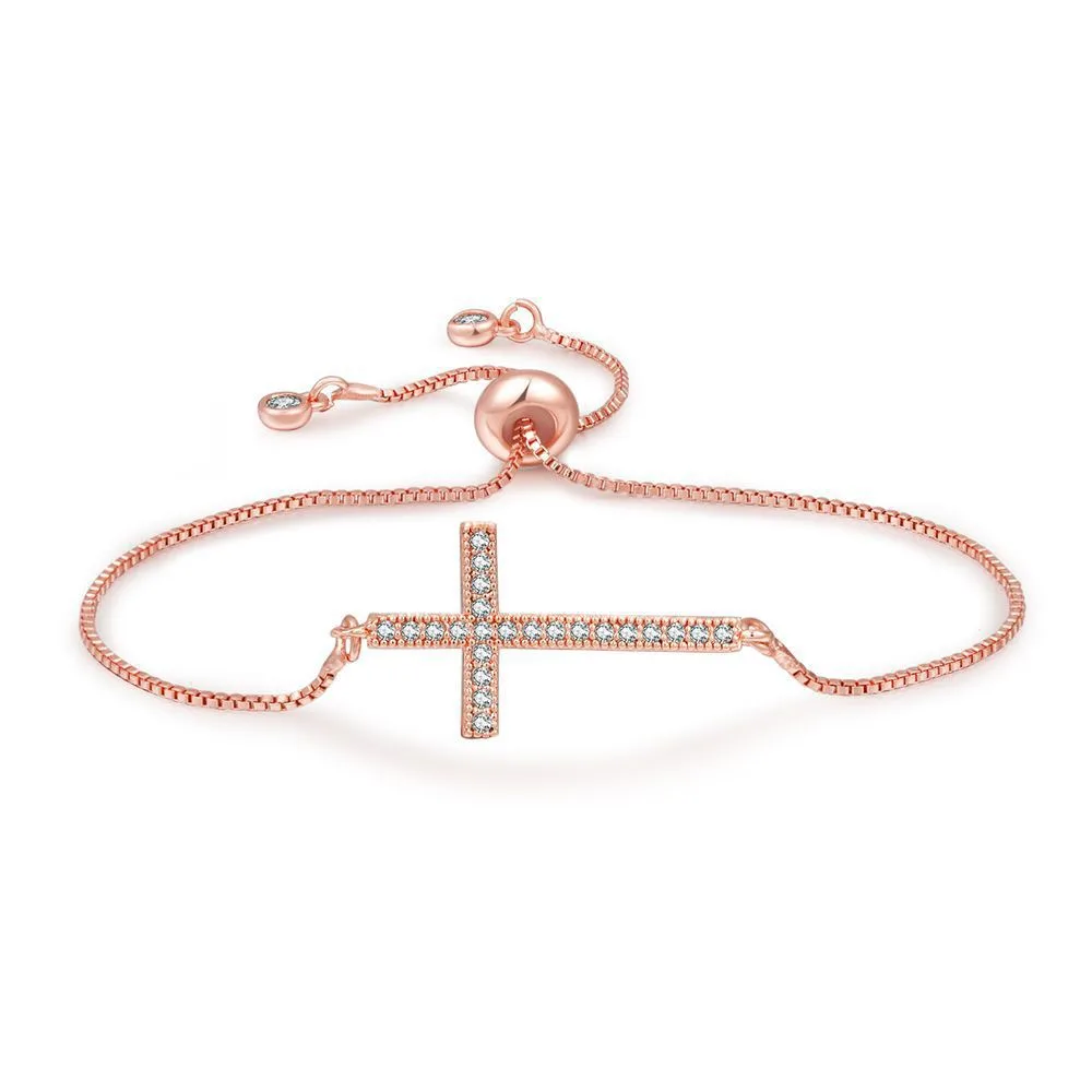 Women's Fashion Zircon Cross All-match Bracelet - Rose Gold - View 1