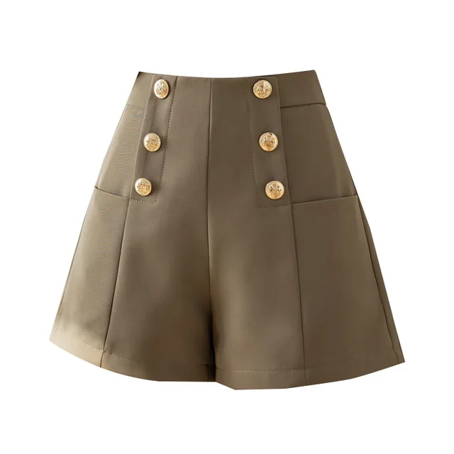 High Waist Suit Shorts Breasted Loose A Line Khaki - Shop at LoveMi