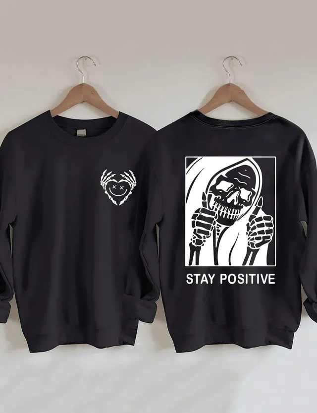 Women's Creative Heart Cute Skull Print Sweater Black - Shop at LoveMi