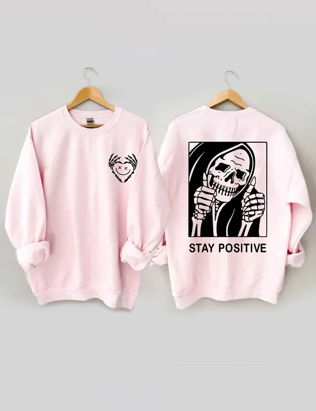 Women's Creative Heart Cute Skull Print Sweater Pink - Shop at LoveMi