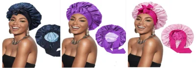 Double layer Satin Ribbon Round Cap Bow Artificial Silk Beauty Hair Care Wide brimmed Hat Set4 - Shop at LoveMi