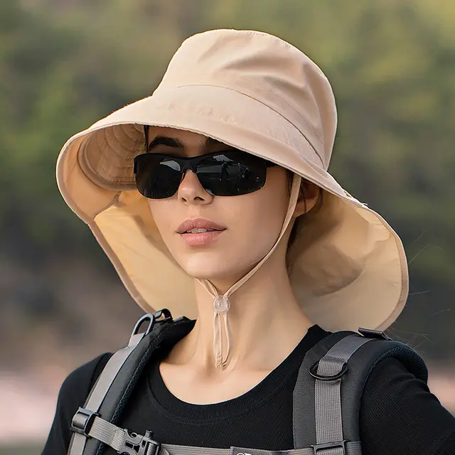 Women's Mountaineering Big Brim Fisherman Hat Sun Protection Beige - Shop at LoveMi