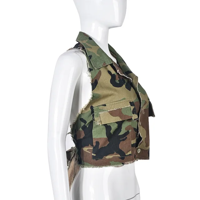Personalized Trendy Backless Halter Lace up Camouflage Top Camouflage Green - Shop at LoveMi