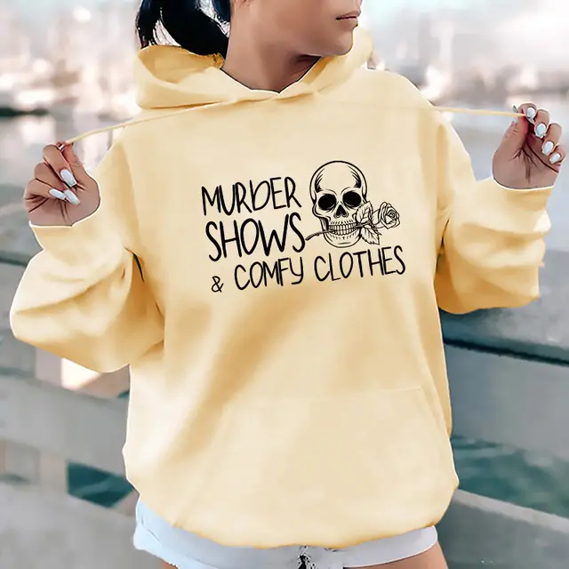 Fall Winter Casual Heel Wrapped Collar Fleece Letter printing Printed Hoodie Loose Apricot - Shop at LoveMi