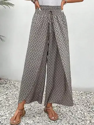 Ethnic Retro Urban Casual Loose Split Wide-leg Women's Trousers - Black