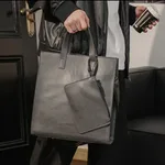 Men's Retro Crazy Horse PU Leather Tote Bag - Gray