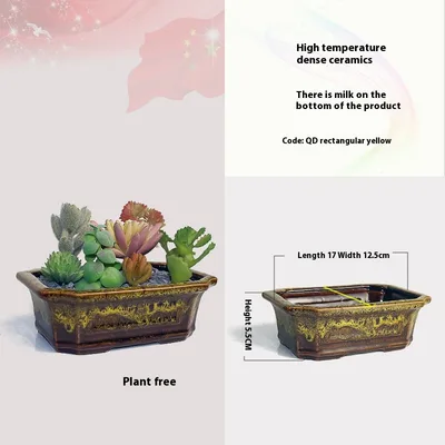 Square Bonsai High Temperature Kiln Transmutation Ceramic Flowerpot Home Gardening Yellow - Shop at LoveMi