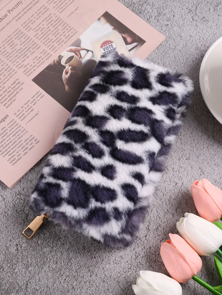 Creative Plush Coin Purse Fashion Leopard Print - Blue