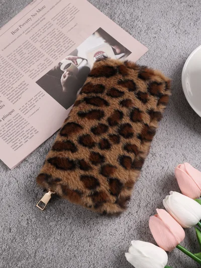 Creative Plush Coin Purse Fashion Leopard Print Brown - Shop at LoveMi