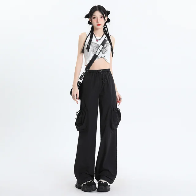 American Parachute Overalls Thin High Top Sports Tactical Pants Black And Long - Shop at LoveMi