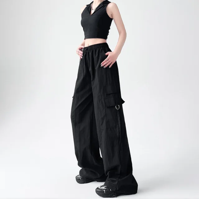 Quick dry Pants Women's Summer Overalls Women's Summer Thin Ice Silk Ankle tied Loose High Waist Black Lengthened Trousers - Shop at LoveMi