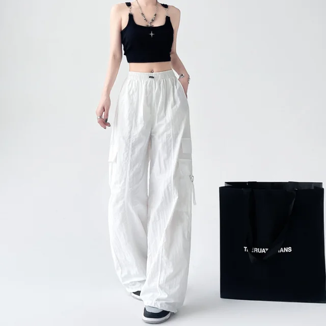 Quick dry Pants Women's Summer Overalls Women's Summer Thin Ice Silk Ankle tied Loose High Waist White Lengthened Trousers - Shop at LoveMi