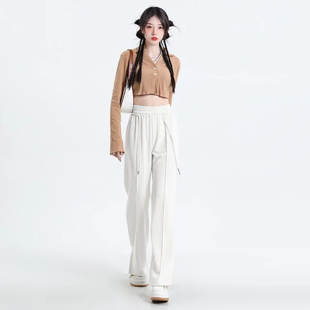Cuprammonuium Ice Silk Straight leg Pants Thin High Waist Casual White Trousers - Shop at LoveMi