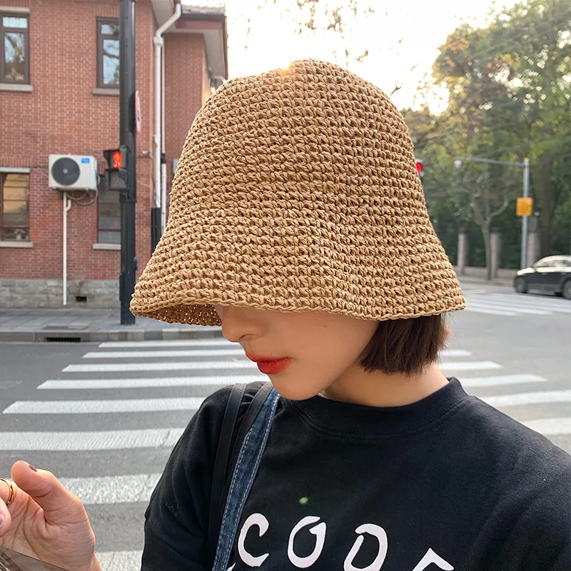 Women's Summer Thin Beach Sun proof Straw Hat Khaki - Shop at LoveMi