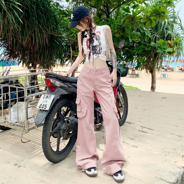 Millennium Drawstring Design Adjustable Overalls Light Pink Trousers - Shop at LoveMi