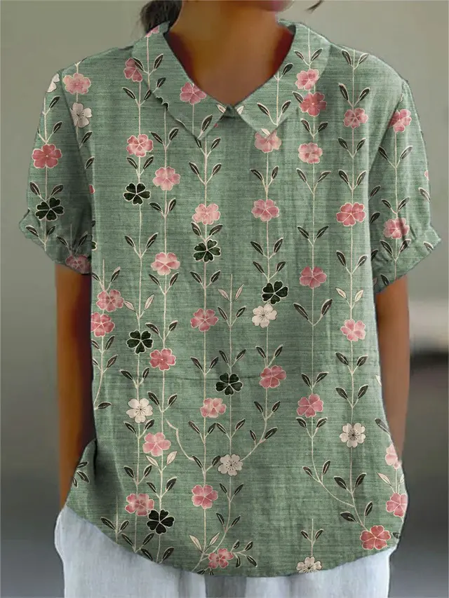Shirt Women's Short Sleeve Creative Retro Floral Xxxxl - Shop at LoveMi