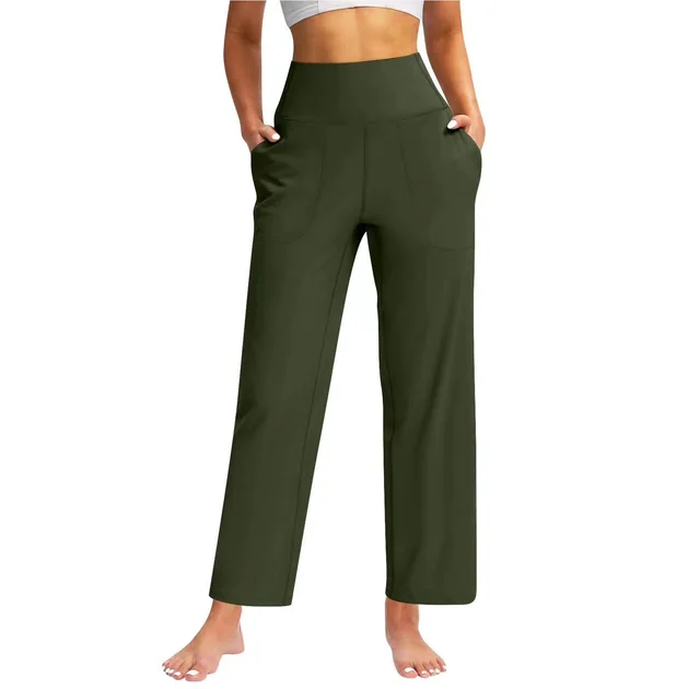 Women's High Waist Pure Color Draping Effect Straight Casual Trousers Black - Shop at LoveMi
