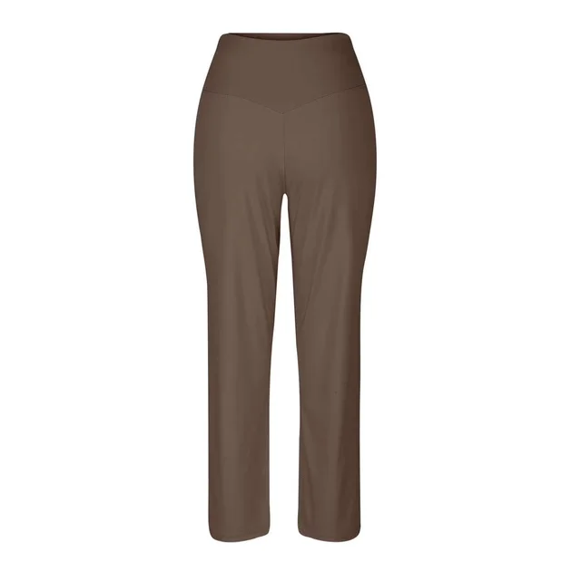 Women's High Waist Pure Color Draping Effect Straight Casual Trousers Light Brown - Shop at LoveMi