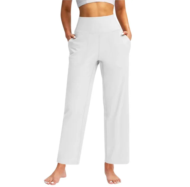 Women's High Waist Pure Color Draping Effect Straight Casual Trousers White - Shop at LoveMi