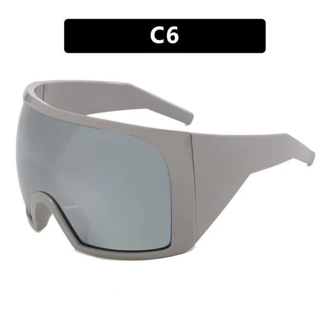 Women's Fashion Large Rim Mask Sunglasses Silver Frame White Mercury - Shop at LoveMi