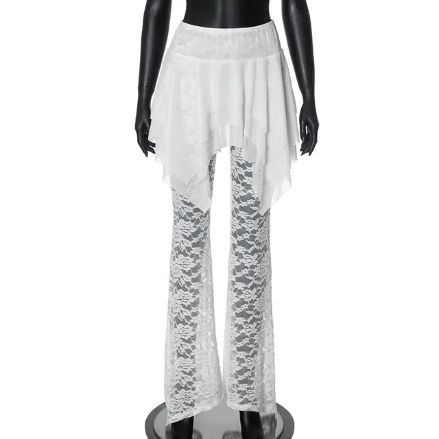 Design Mesh Stitching Lace Micro transparent Culottes White Q24Pt075 - Shop at LoveMi