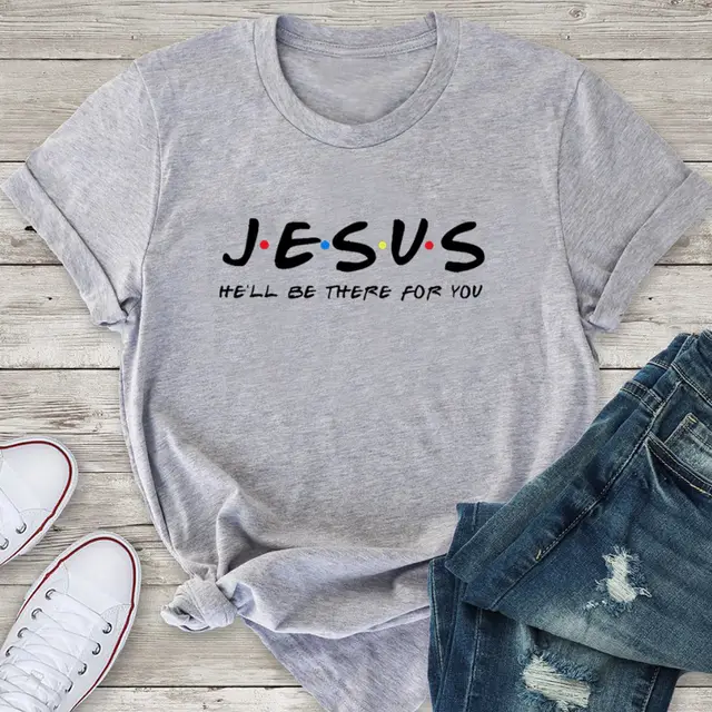 JESVS HE'LL BE THERE FOR YOU Casual Letter Short Sleeve Light Gray T Black Characters - Shop at LoveMi