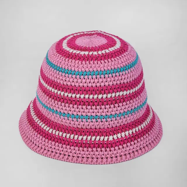 Dopamine Color Foldable Storage Bucket Hat Women's Fashion Color Woven Face Small Bucket Cap Pink - Shop at LoveMi