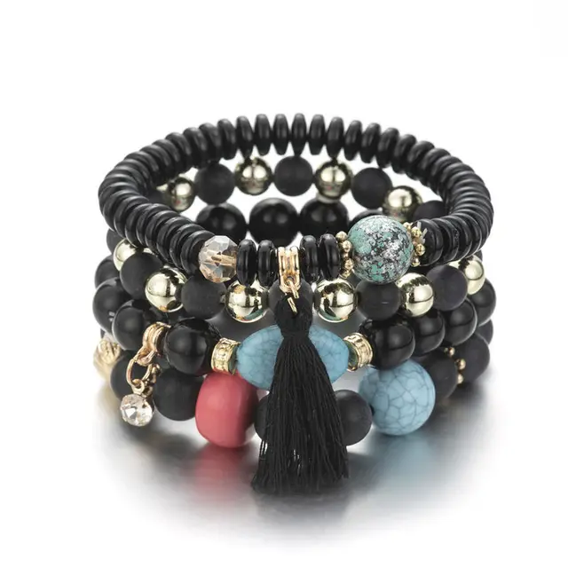 Bohemian Women's Niche Colorful Beads Multi layer Bracelet Black B00021 - Shop at LoveMi