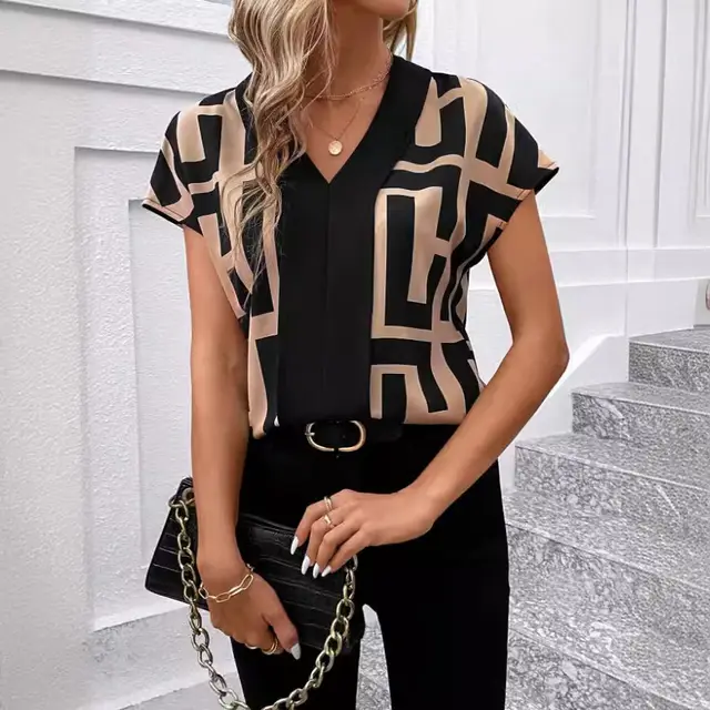 Women's Printed V neck Shirt Khaki - Shop at LoveMi