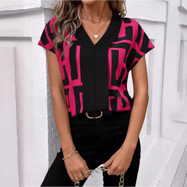 Women's Printed V neck Shirt Red - Shop at LoveMi