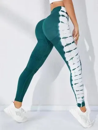 Tie-dye Seamless Yoga Pants Quick-drying Tight Belly Trimming Fitness Pants High Waist Hip Lift - Green