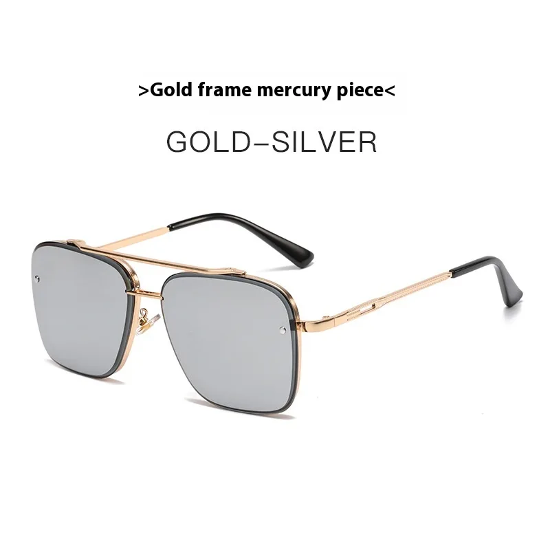 Fashionable Simple Double Beam Trimming Sunglasses - Gold Frame White Mercury