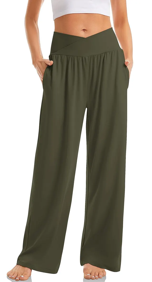 Women's Cross Waist Yoga Pants Loose Trousers Sports Pants Army Green - Shop at LoveMi