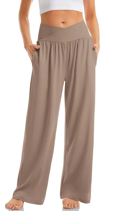 Women's Cross Waist Yoga Pants Loose Trousers Sports Pants Camel - Shop at LoveMi