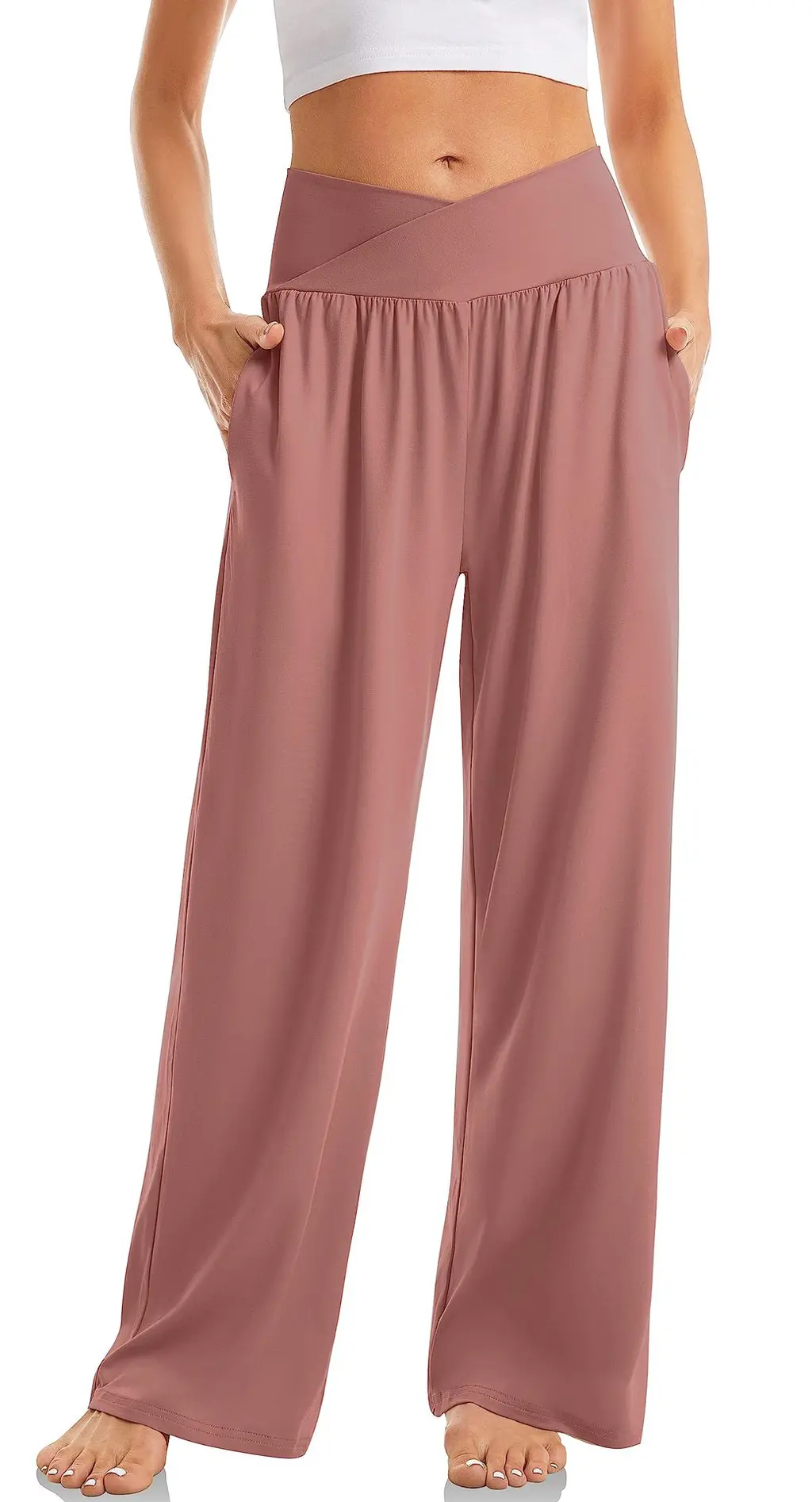 Women's Cross Waist Yoga Pants Loose Trousers Sports Pants - Rouge Color
