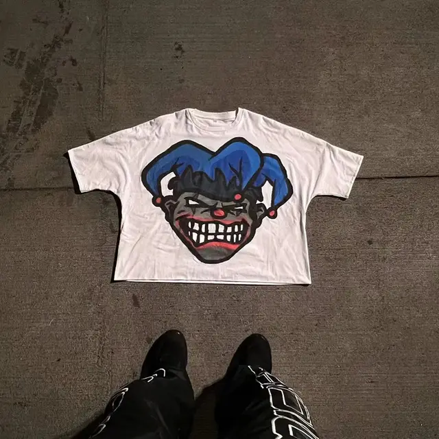 Cartoon Print Hip Hop Harajuku Casual Round Neck T shirt Gothic Short Sleeve Style 2 White - Shop at LoveMi