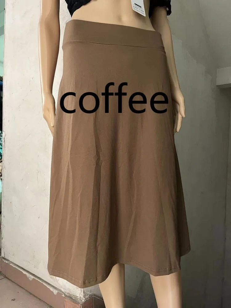 Women's Flared Elastic Midi Skirt High Waist Skirt Coffee - Shop at LoveMi