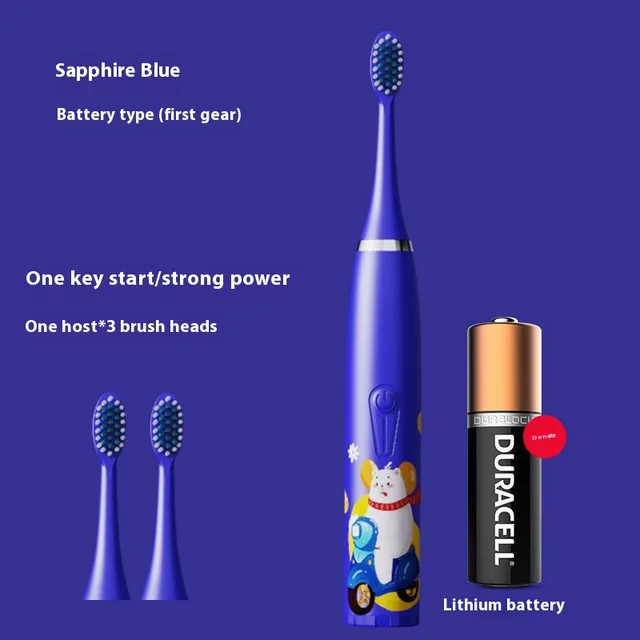 Children's Electric Toothbrush Cute Cartoon Soft Hair Bear Blue Electricity 3Head - Shop at LoveMi