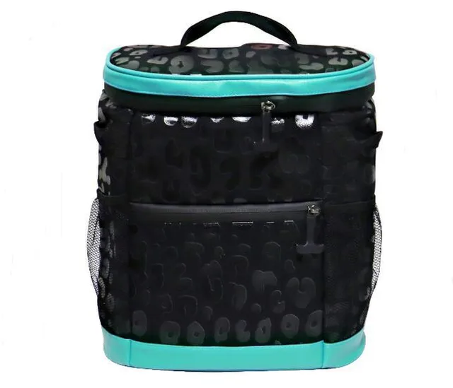 Nylon Insulated Double Shoulder Leopard Print Cow Print Large Capacity Double Shoulder Ice Pack Black Leopard Blue - Shop at LoveMi